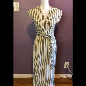 Long Woven Dress Elastic Waist w/ Tie, Side Slit
